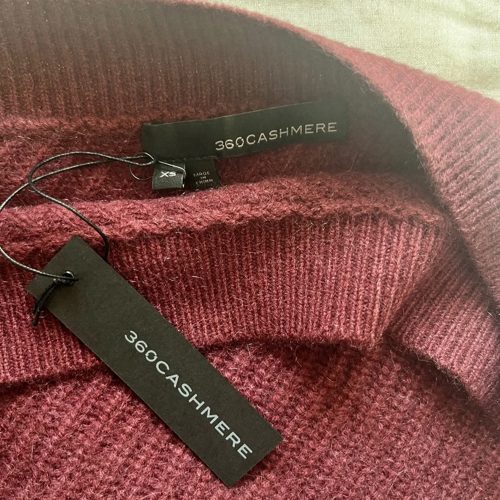 NWT 360 Cashmere Lena Merlot Off-The-Shoulder Cashmere Sweater Size XS - Picture 3 of 4